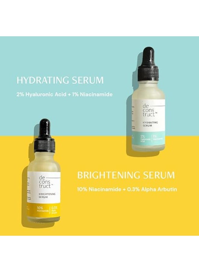 Deconstruct Brightining Serum & Hydrating Serum|Deconstruct Daily Glow Combo | 10% Niacinamide & 0.3% Alpha Arbutin and 2% Hyaluronic Acid & 1% Niacinamide | For All Skin Types | 30ml each | Pack of 2 - Image 2